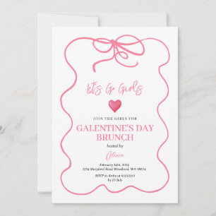Pink Conquette Handdrawn Girl's Galentine Brunch Invitation