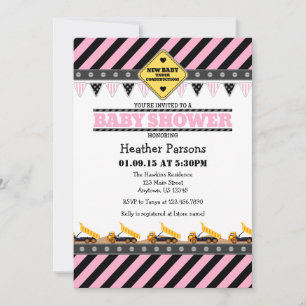 Pink Construction Baby Shower Invitation