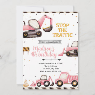 Pink Construction Party Invitation
