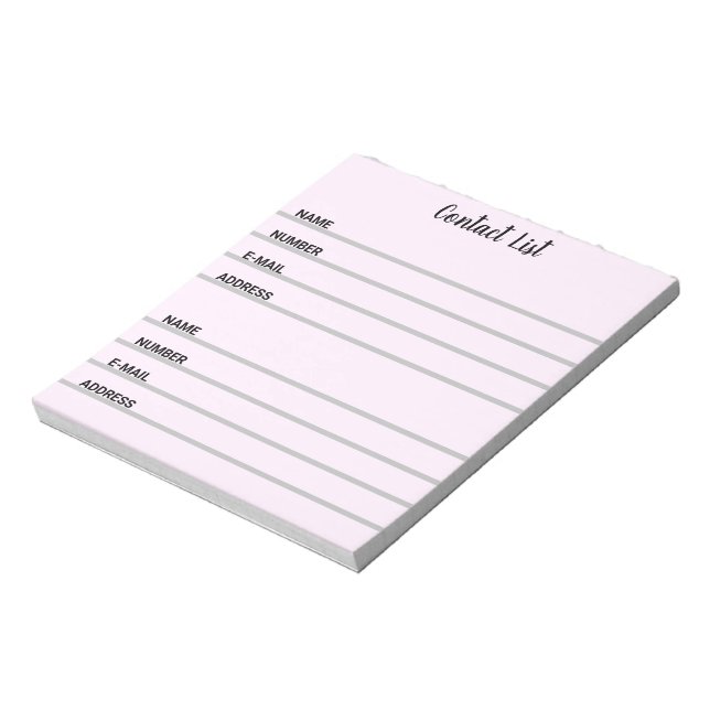 Pink Contact List Notepad (Rotated)