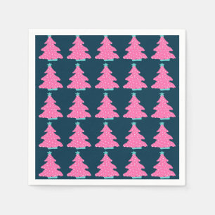 Pink Contemporary Christmas Trees on Navy Blue  Napkin