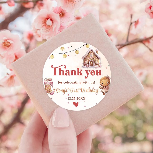 Pink Cookie Christmas Birthday Party Favour Sticke Classic Round Sticker (Creator Uploaded)