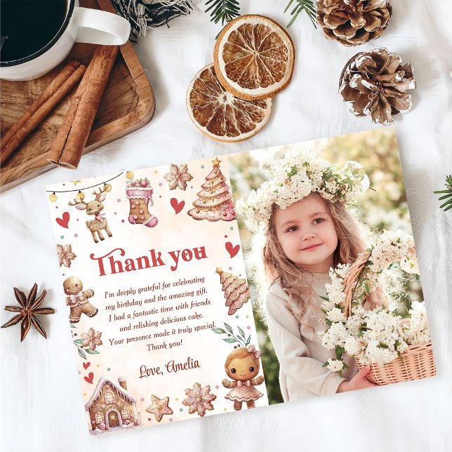 Pink Cookie Christmas Birthday PhotoThank You Card (Creator Uploaded)