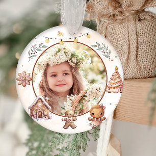Pink Cookie Christmas Party Photo Ceramic Ornament