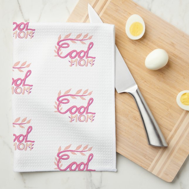 Pink Cool Mum Hand Lettering Pattern Mother`s Day Tea Towel (Quarter Fold)
