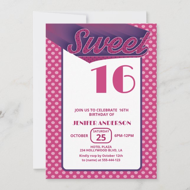 Pink Cool retro bold typography sweet 16 Invitation (Front)