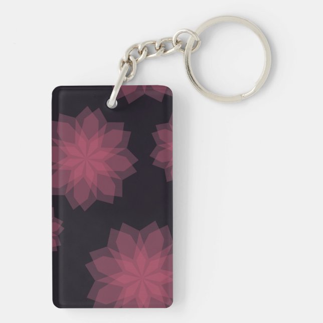 Pink, cool, trendy, modern flower abstraction key ring (Back)