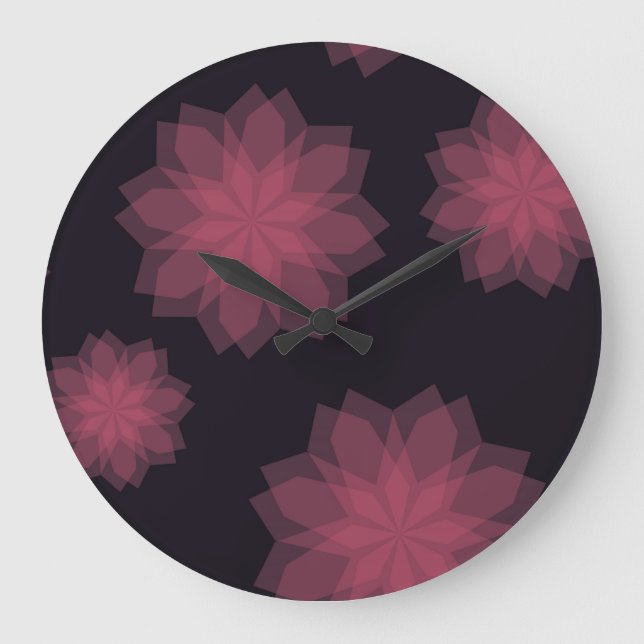Pink, cool, trendy, modern flower abstraction large clock (Front)