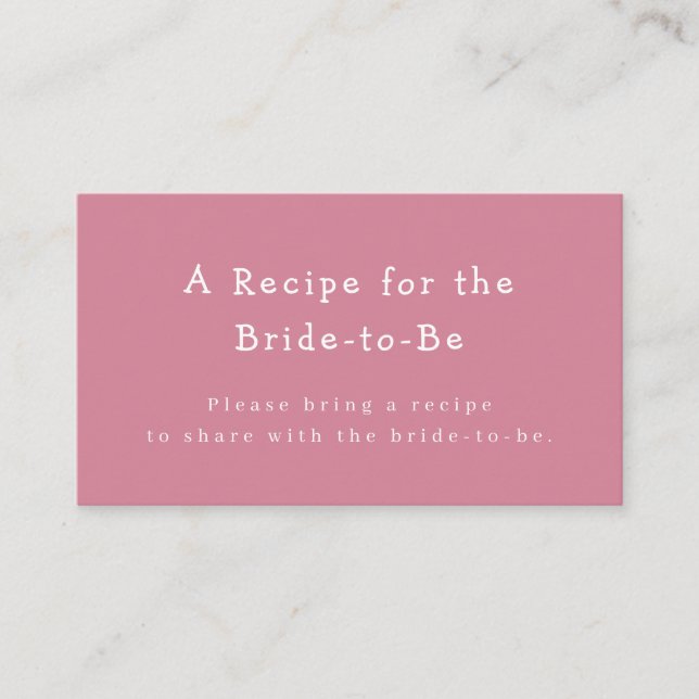 Pink Coordinate Bridal Shower Recipe Request Enclosure Card (Front)