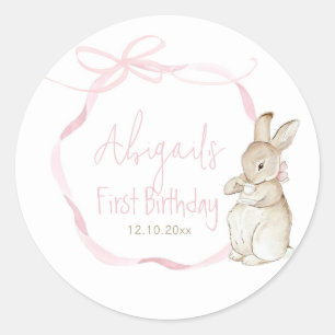 Pink Coquett Peter the Rabbit 1st Bir 1st Birthday Classic Round Sticker
