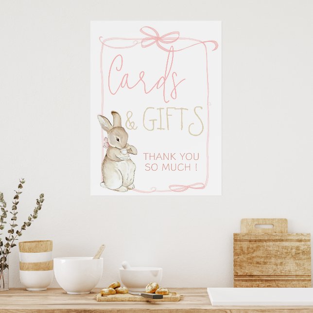 Pink Coquett Peter the Rabbit Birthday Cards Gifts Poster (Kitchen)