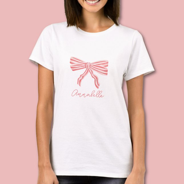 Pink Coquette Aesthetic Bow Girly blush T-Shirt (Coquette Pink bow t-shirt - personalize with your own name or choice of text.)