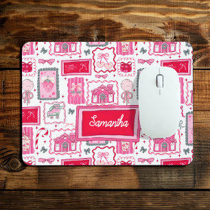 Pink Coquette aesthetic girly whimsical pattern Mouse Pad