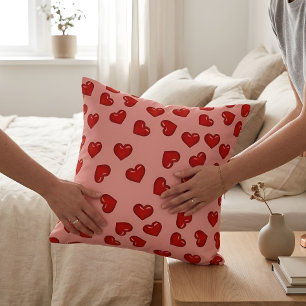 Pink Coquette Aesthetic Red Hearts Pattern Cushion