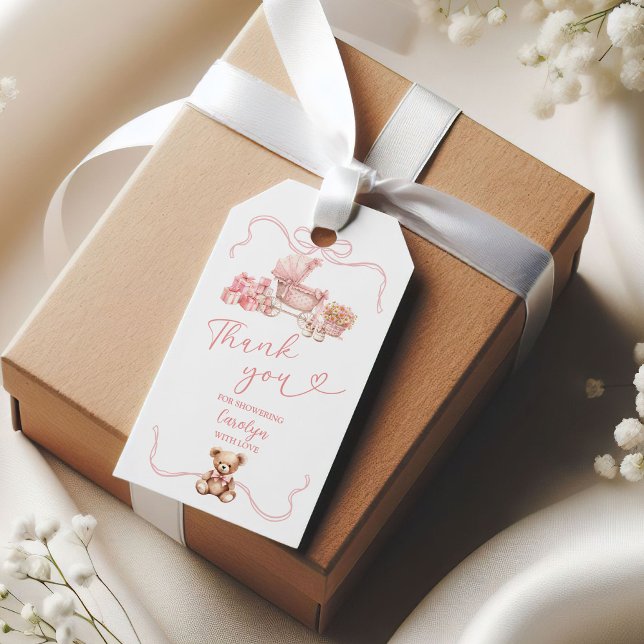 Pink Coquette Baby Carriage Baby Shower Gift Tag (Creator Uploaded)