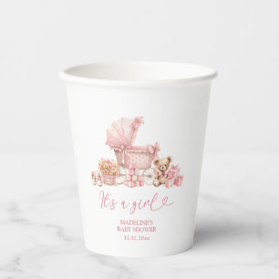 Pink Coquette Baby Carriage Baby Shower Paper Cups