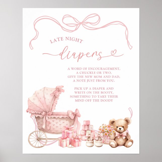 Pink Coquette Baby Carriage Late Diapers Poster (Front)