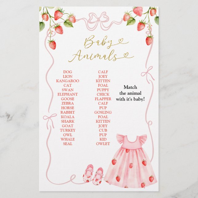 Pink Coquette Baby Clothes Baby Animals Game Sign (Front)