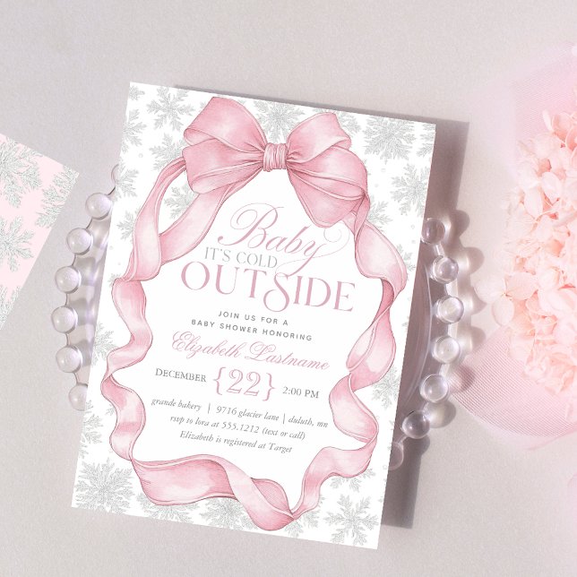 Pink Coquette Baby It's Cold Outside Baby Shower Invitation (Celebrate in style with our Pink Coquette “Baby It’s Cold Outside” Baby Shower Invitation. )