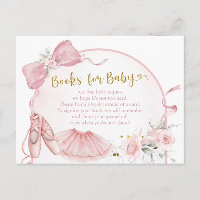 Pink Coquette Ballerina Baby Shower Books for Baby Invitation Postcard (Front)