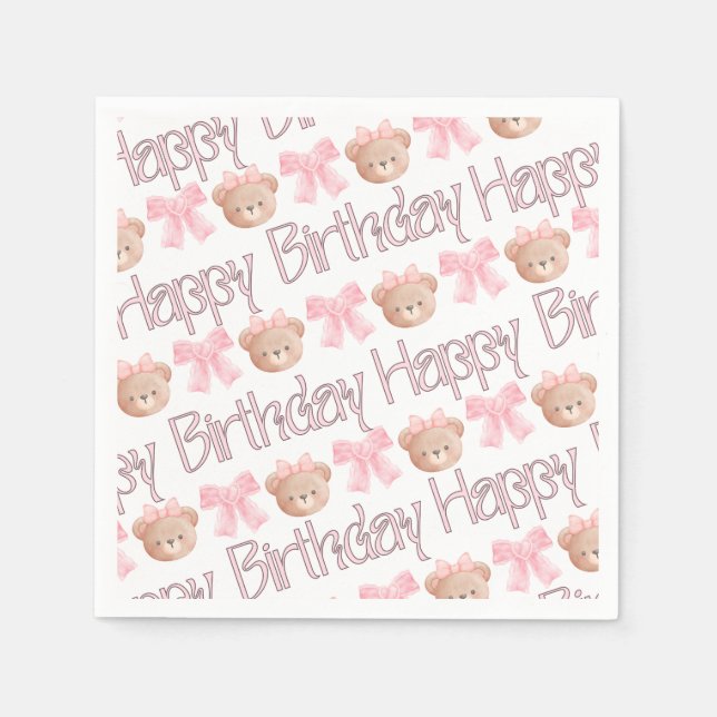 Pink Coquette Bears and Ribbons Napkin (Front)