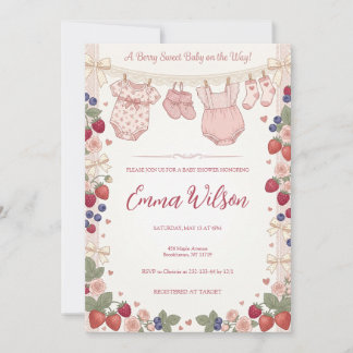 Pink Coquette Berry Sweet Baby Shower Invitation