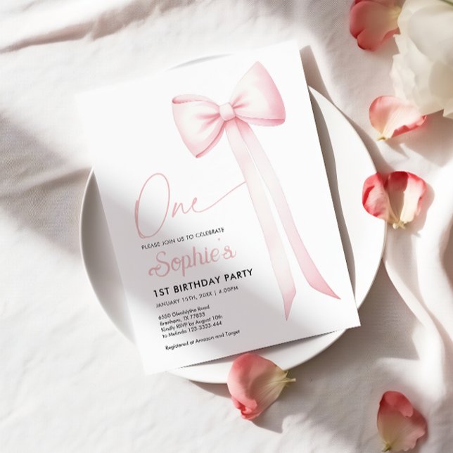 Pink Coquette Bow 1st Birthday Invitation (Creator Uploaded)