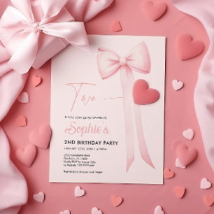 Pink Coquette Bow 2nd Birthday Invitation