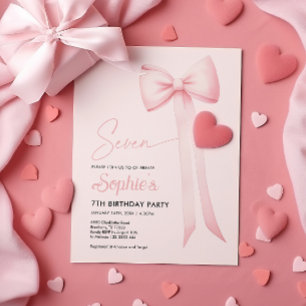 Pink Coquette Bow 7th Birthday Invitation