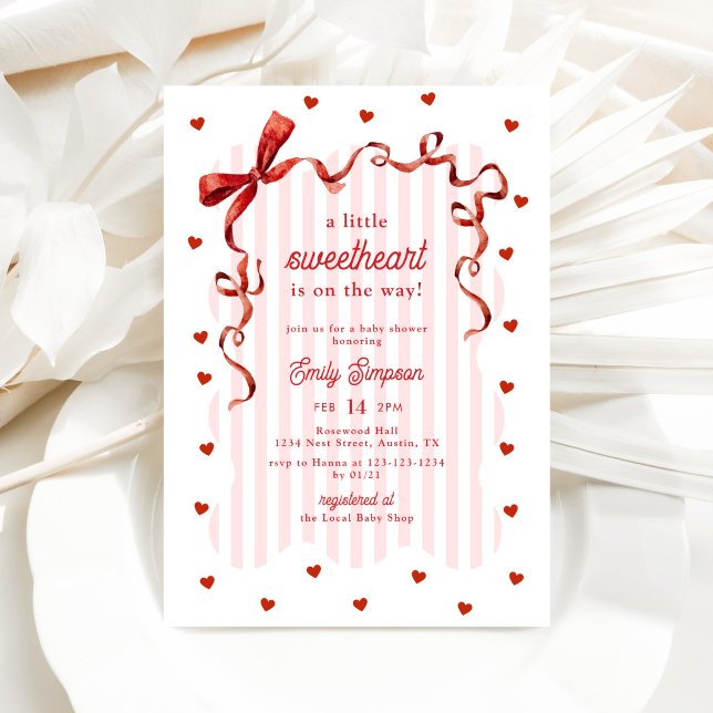 Pink Coquette Bow A Little Sweetheart Baby Shower Invitation (Creator Uploaded)