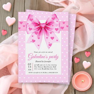 Pink coquette bow and hearts Galentine's Day party Invitation