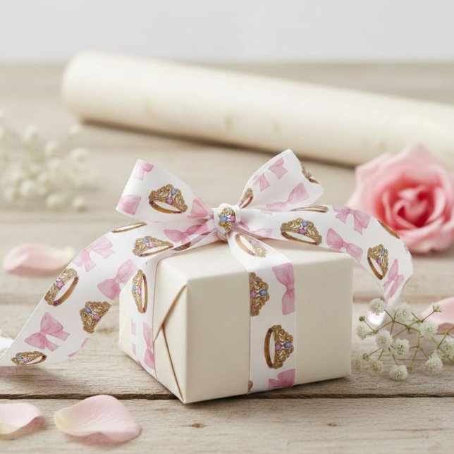 Pink Coquette Bow and Tiara Pattern Satin Ribbon (Creator Uploaded)
