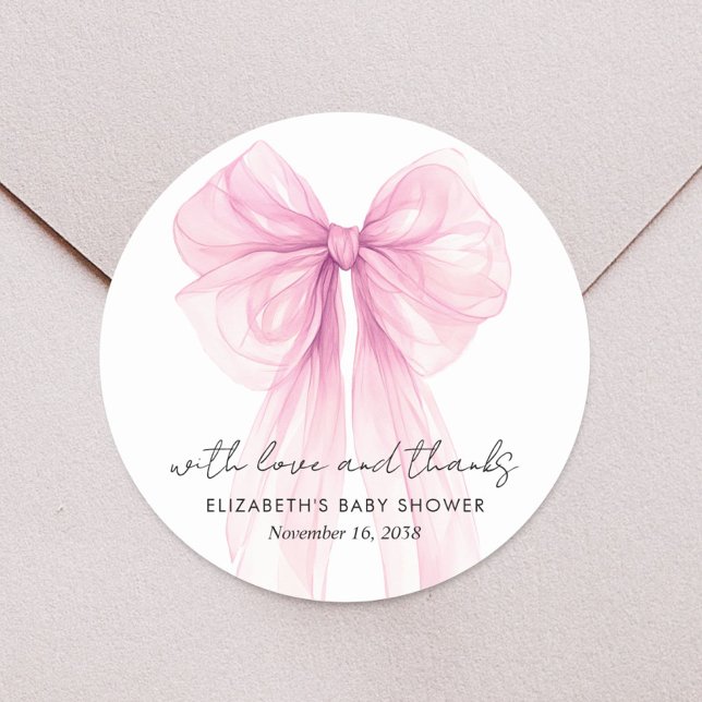 Pink Coquette Bow Baby Girl Shower Thank You Classic Round Sticker (Creator Uploaded)