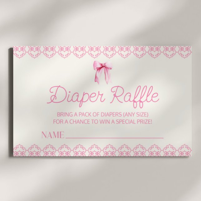 Pink Coquette Bow Baby Shower Diaper Raffle Enclosure Card (Creator Uploaded)