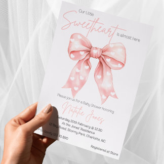 Pink Coquette Bow Baby Shower Girl Invitation