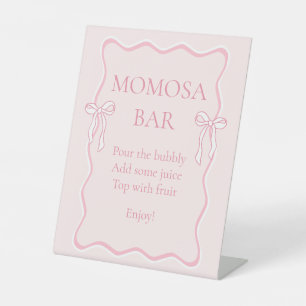 Pink Coquette Bow Baby Shower Momosa Bar Pedestal Sign