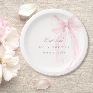 Pink Coquette Bow Baby Shower Paper Plate