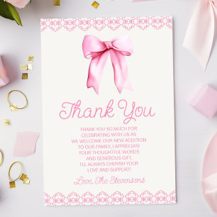 Pink Coquette Bow Baby Shower Thank You Card