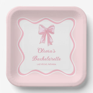 Pink Coquette Bow Bachelorette Party Paper Plate