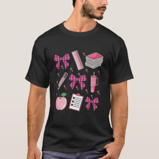 Pink Coquette Bow Back to School Student Teacher L T-Shirt