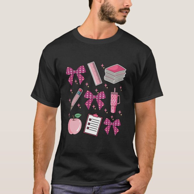 Pink Coquette Bow Back to School Student Teacher L T-Shirt (Front)