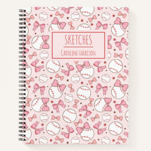 Pink Coquette Bow Baseball Personalised Sketchbook Notebook