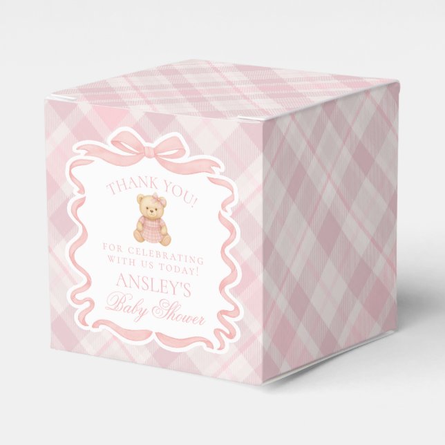 Pink Coquette Bow Bear Baby Shower Favor Box (Front Side)