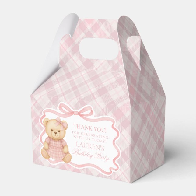 Pink Coquette Bow Bear Girl Birthday Favor Box (Front Side)