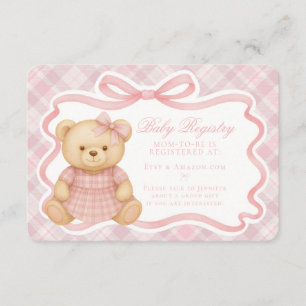 Pink Coquette Bow Bear Plaid Baby Registry Card
