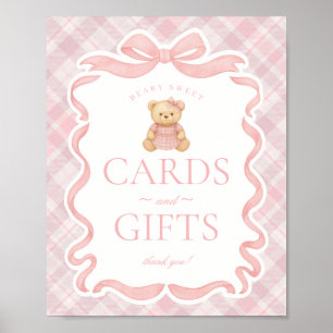 Pink Coquette Bow Bear Plaid Cards & Gifts Poster