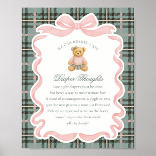 Pink Coquette Bow Bear Plaid Diaper Thoughts Poster