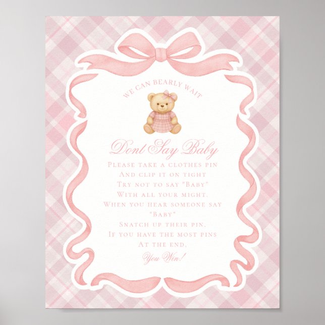 Pink Coquette Bow Bear Tartan Dont Say Baby Game Poster (Front)
