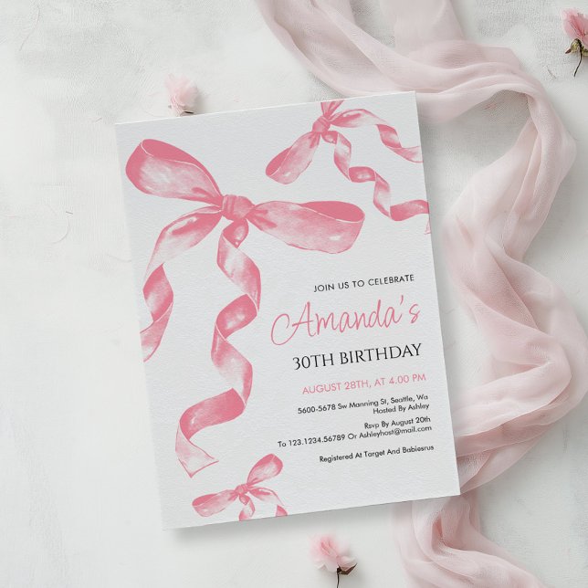 Pink Coquette Bow Birthday Invitation (Creator Uploaded)