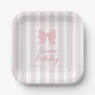 Pink Coquette Bow Birthday Paper Plate